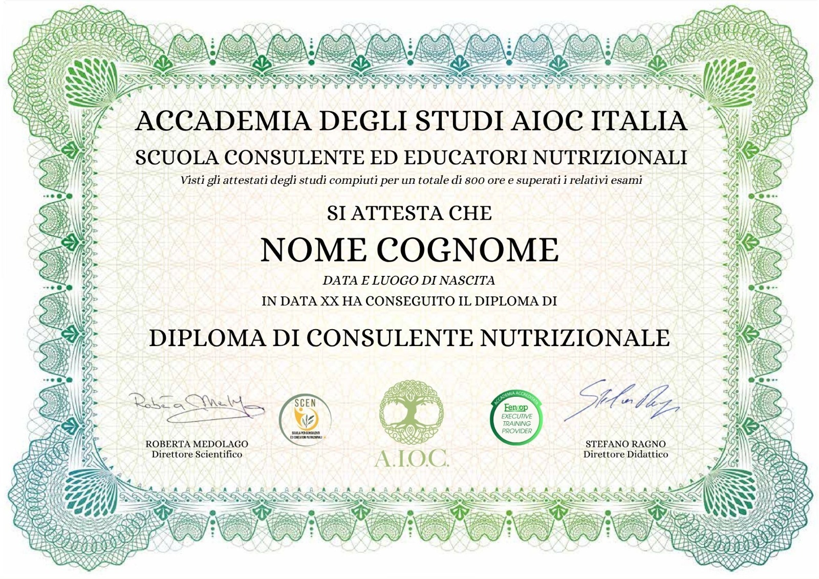 Diploma di Consulente Nutrizionale — Accademia degli Studi AIOC Italia